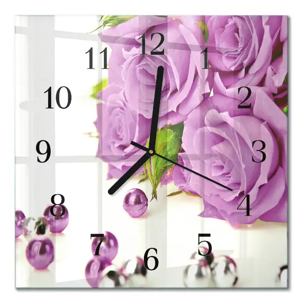 Moderne wandklok glas vierkant Rozen