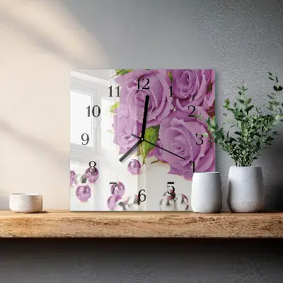Moderne wandklok glas vierkant Rozen