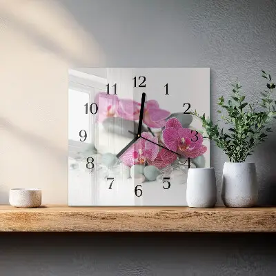 Vierkante glazen klok Orchideeën