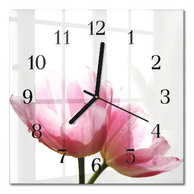 Vierkante glazen wandklok Tulpen