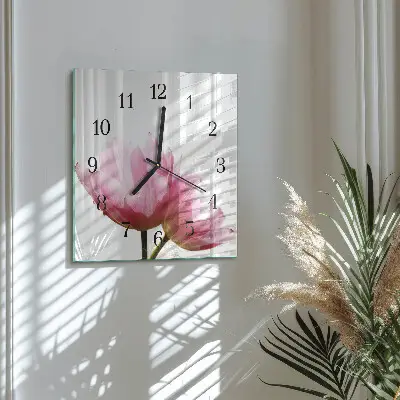 Vierkante glazen wandklok Tulpen