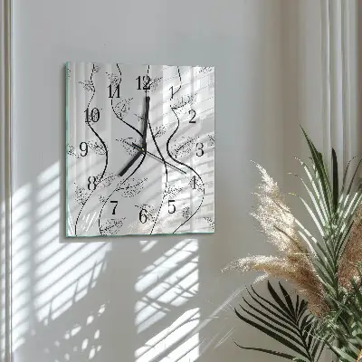 Vierkante glazen wandklok Bladkunst