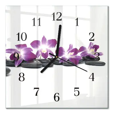 Vierkante glazen klok Orchidee
