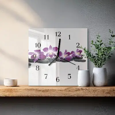 Vierkante glazen klok Orchidee