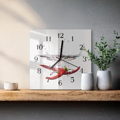 Moderne wandklok glas vierkant Chilipepers