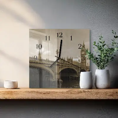 Decoratieve glazen klok vierkant Brug in sepia