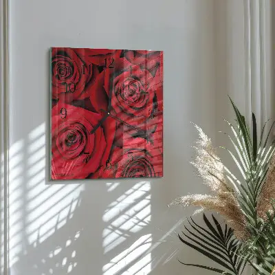 Vierkante glazen wandklok Rozen