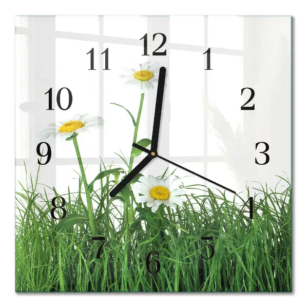 Moderne wandklok glas vierkant Madeliefjes