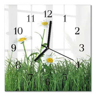 Moderne wandklok glas vierkant Madeliefjes