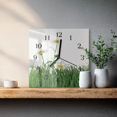 Moderne wandklok glas vierkant Madeliefjes