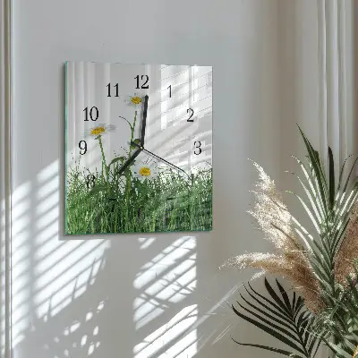 Moderne wandklok glas vierkant Madeliefjes