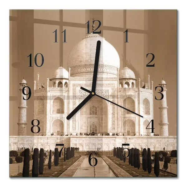 Decoratieve glazen klok vierkant Taj mahal in sepia