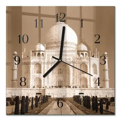 Decoratieve glazen klok vierkant Taj mahal in sepia