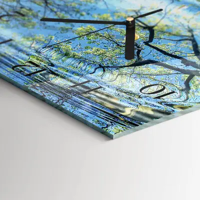 Vierkante glazen wandklok Bomen, water
