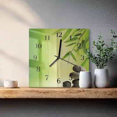 Vierkante glazen wandklok Bamboe stenen