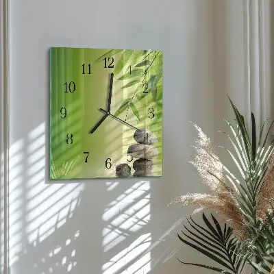 Vierkante glazen wandklok Bamboe stenen