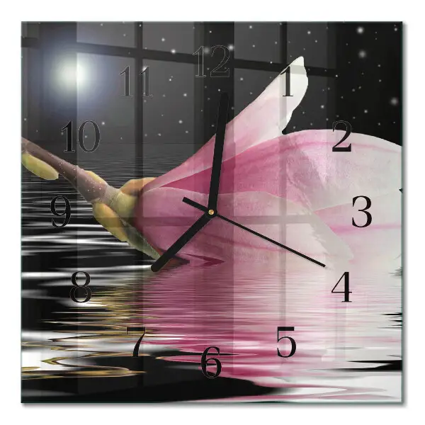 Moderne wandklok glas vierkant Magnolia bloem