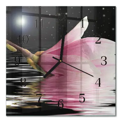 Moderne wandklok glas vierkant Magnolia bloem
