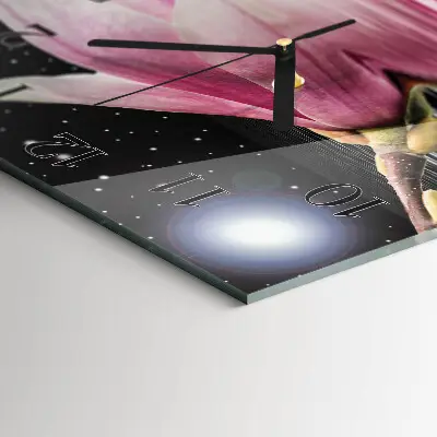 Moderne wandklok glas vierkant Magnolia bloem