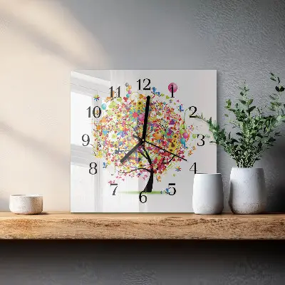 Vierkante glazen klok Kleurrijke boom