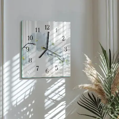 Vierkante glas klok Orchidee