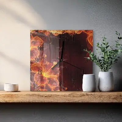 Vierkante glazen wandklok Bloemen van vuur