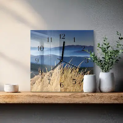 Moderne wandklok glas vierkant Bergen van gras