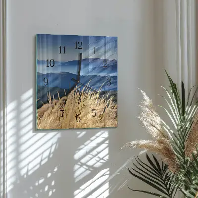 Moderne wandklok glas vierkant Bergen van gras