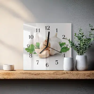 Vierkante glas klok Knoflook