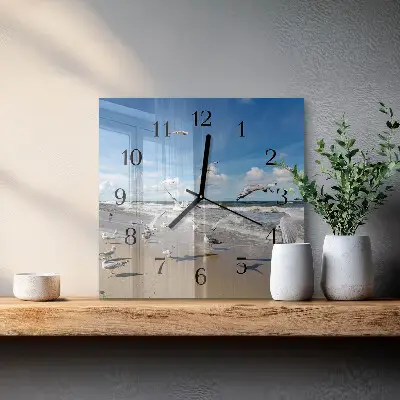Vierkante glas klok Meeuwen op het strand
