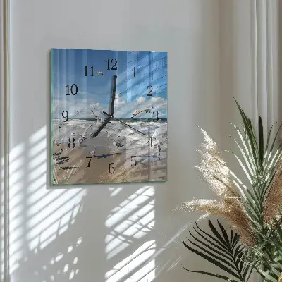 Vierkante glas klok Meeuwen op het strand