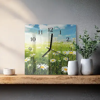 Vierkante glazen klok Madeliefjes