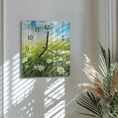 Vierkante glazen klok Madeliefjes
