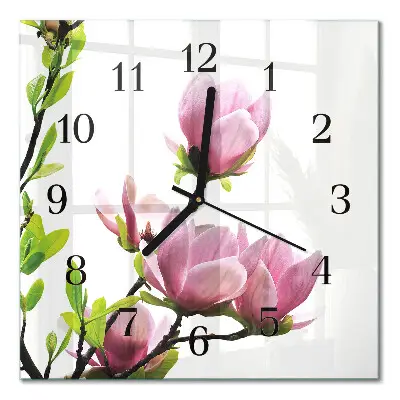 Moderne wandklok glas vierkant Magnolia bloem