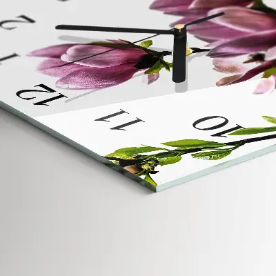 Moderne wandklok glas vierkant Magnolia bloem