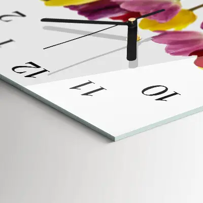 Vierkante glazen wandklok Kleurrijke tulpen