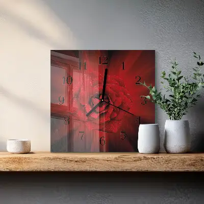 Decoratieve glazen klok vierkant Roos