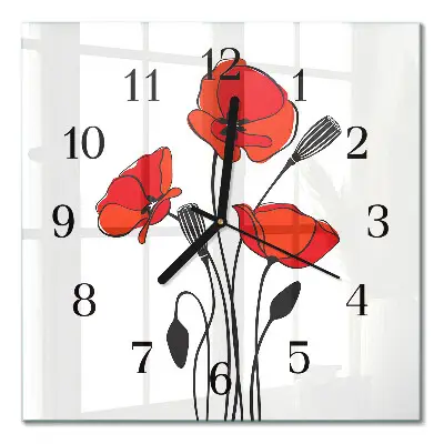 Moderne wandklok glas vierkant Papaver