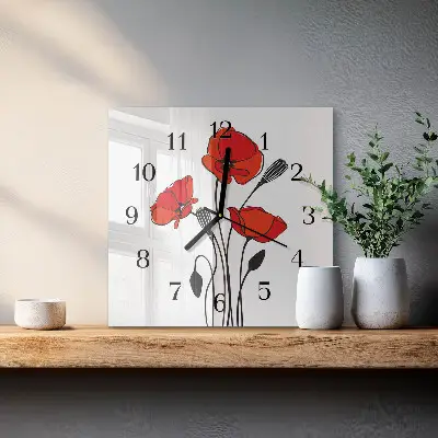 Moderne wandklok glas vierkant Papaver