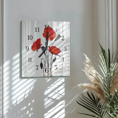 Moderne wandklok glas vierkant Papaver
