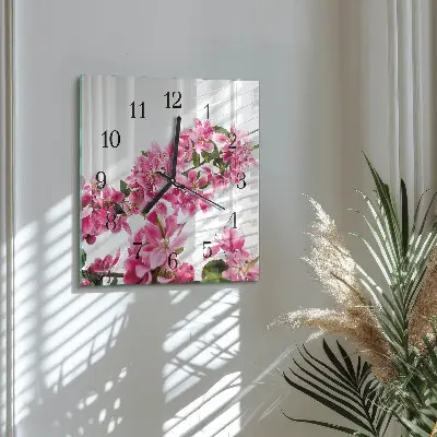 Moderne wandklok glas vierkant Bloemen
