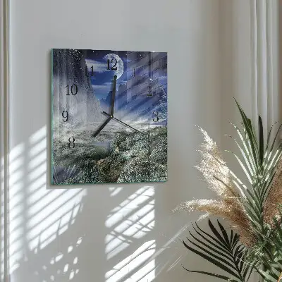 Moderne wandklok glas vierkant Bergen maan