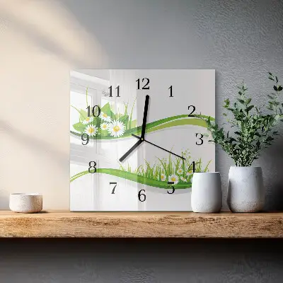 Moderne wandklok glas vierkant Madeliefje