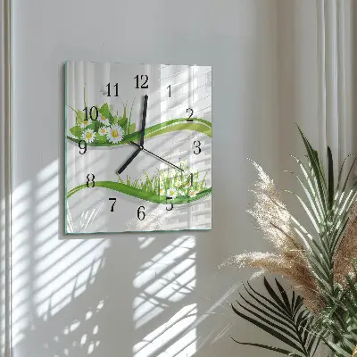 Moderne wandklok glas vierkant Madeliefje