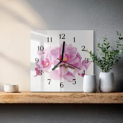 Vierkante glas klok Orchideeën