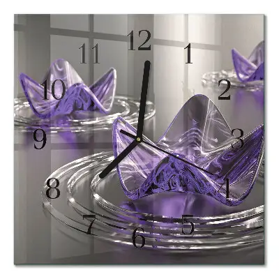 Moderne wandklok glas vierkant Glazen bloemen