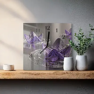 Moderne wandklok glas vierkant Glazen bloemen