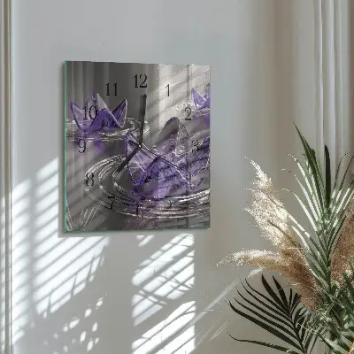 Moderne wandklok glas vierkant Glazen bloemen