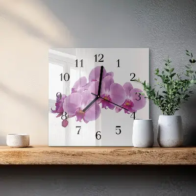 Vierkante glazen klok Orchidee