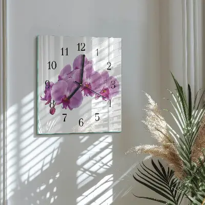 Vierkante glazen klok Orchidee